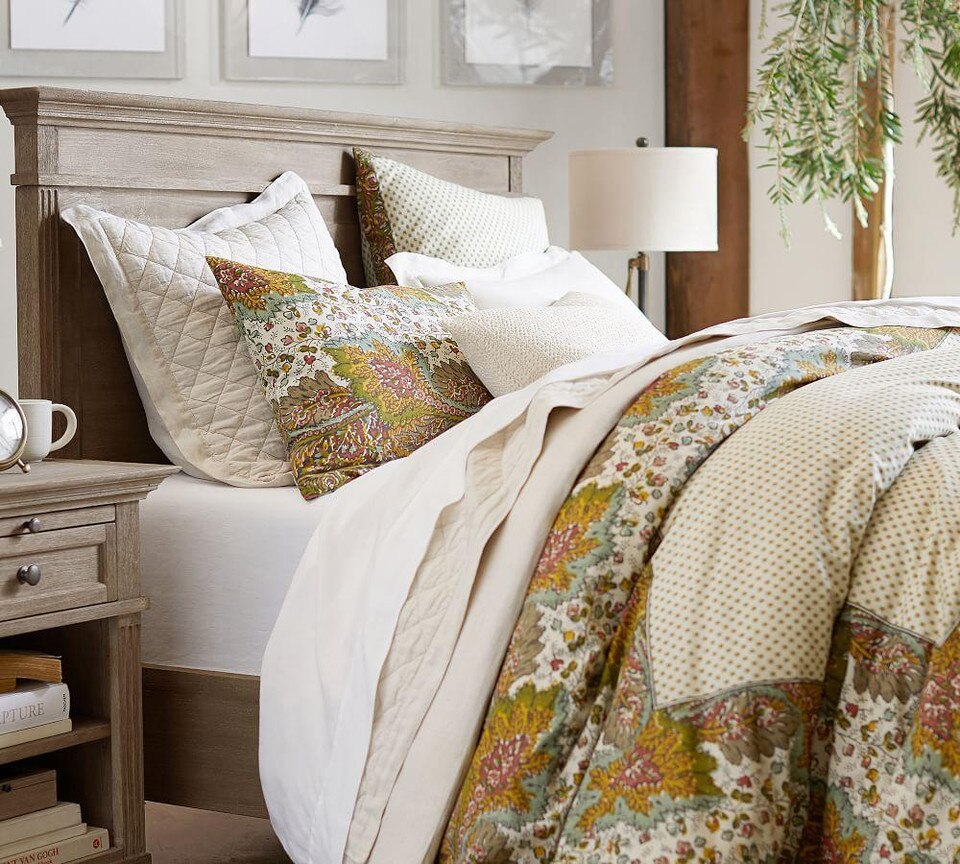 Belgian Flax Linen Diamond Coverlet & Pillowcases Natural Pottery